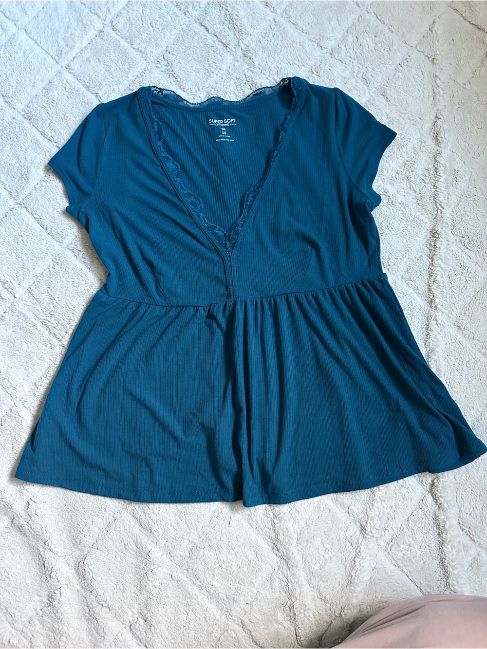 Torrid | Legion Blue Lace Trim Babydoll Top | Size 00 - Picture 3 of 7